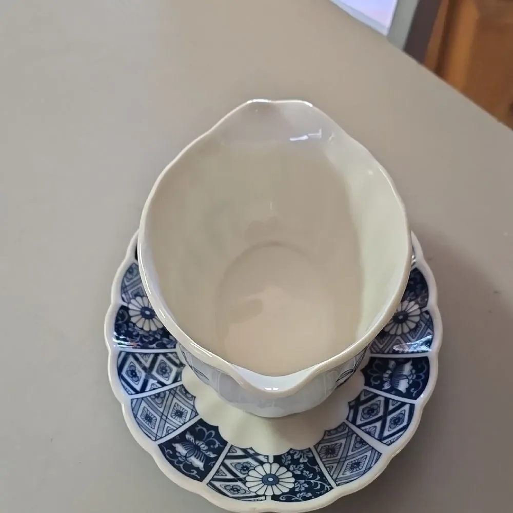 Blue Floral Gravy Boat with Saucer